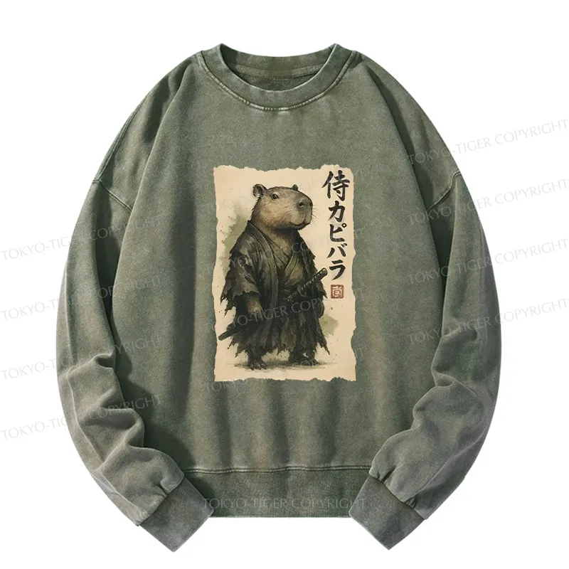 Tokyo-Tiger Capybara Samurai Washed Sweatshirt