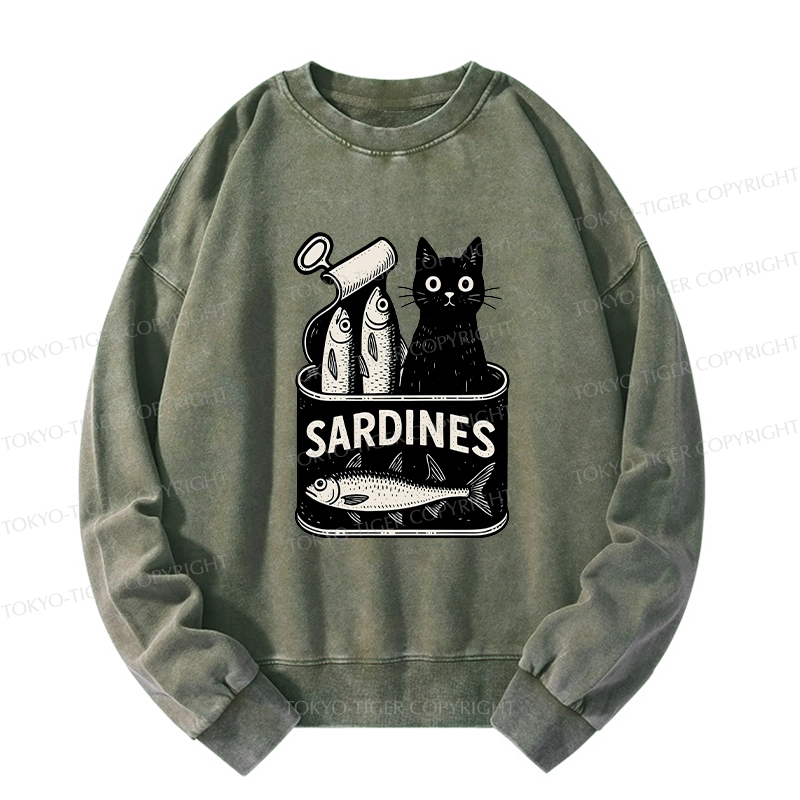 Tokyo-Tiger Cat And Canned Fish Washed Sweatshirt