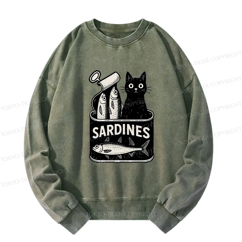 Tokyo-Tiger Cat And Canned Fish Washed Sweatshirt