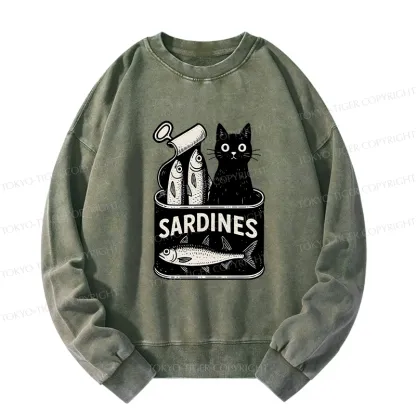 Tokyo-Tiger Cat And Canned Fish Washed Sweatshirt