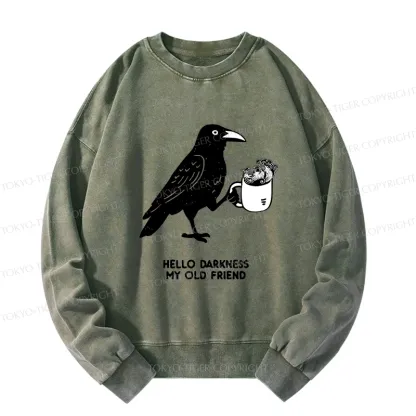 Tokyo-Tiger Crow Drinking Black Coffee Funny Washed Sweatshirt