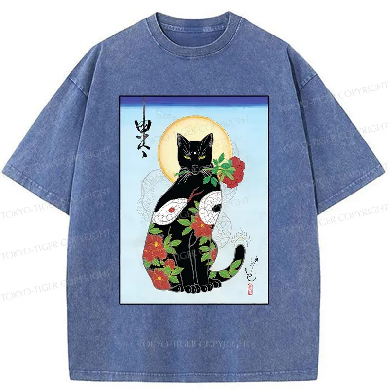 Tokyo-Tiger Japanese Cat God Washed T-Shirt