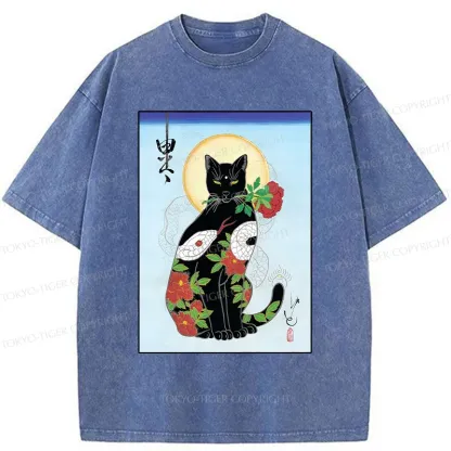 Tokyo-Tiger Japanese Cat God Washed T-Shirt