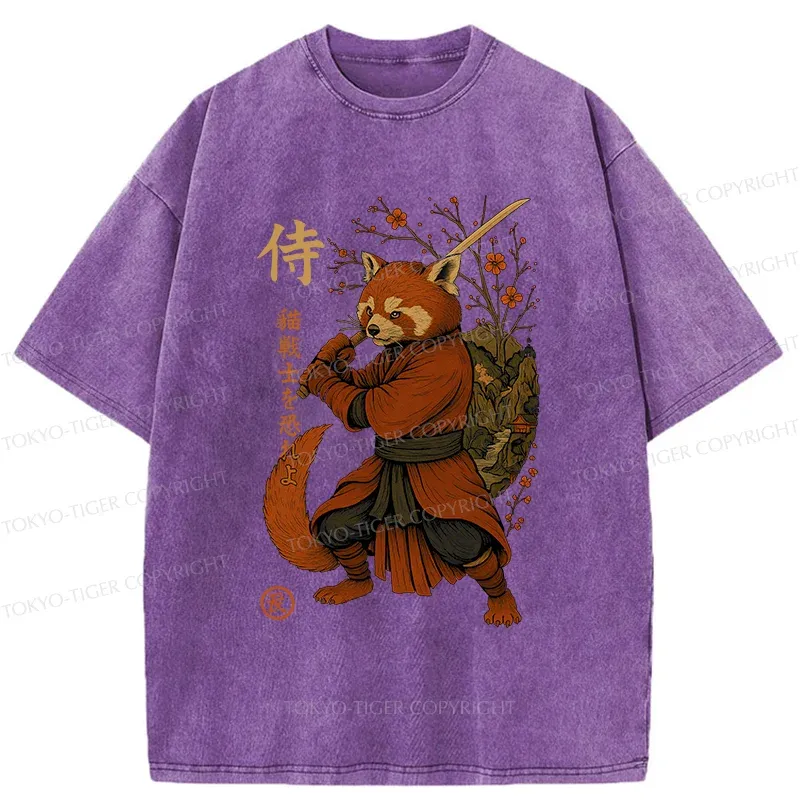 Tokyo-Tiger Red Panda Samurai Washed T-Shirt