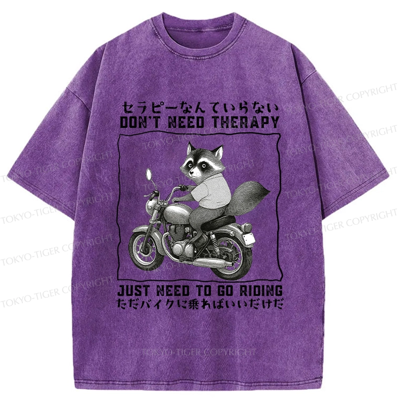 Tokyo-Tiger Funny Raccoon Riding A Motorcycle Washed T-Shirt