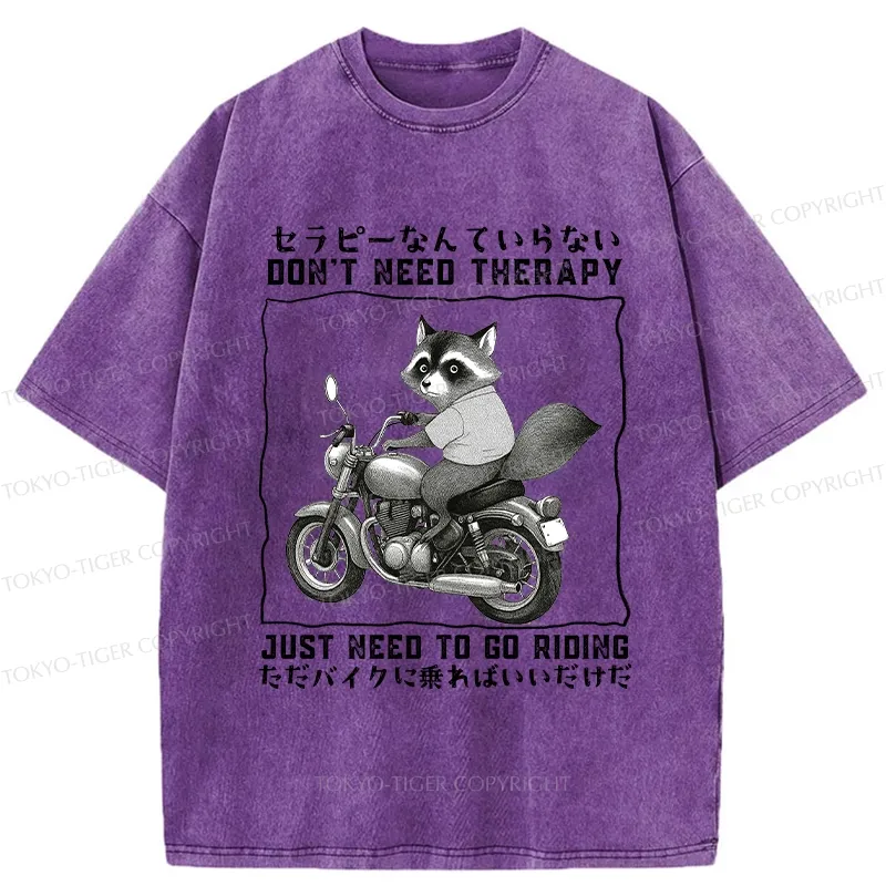 Tokyo-Tiger Funny Raccoon Riding A Motorcycle Washed T-Shirt