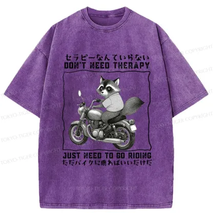 Tokyo-Tiger Funny Raccoon Riding A Motorcycle Washed T-Shirt