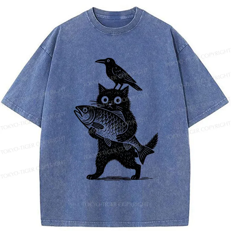 Tokyo-Tiger Black Animals Funny Washed T-Shirt