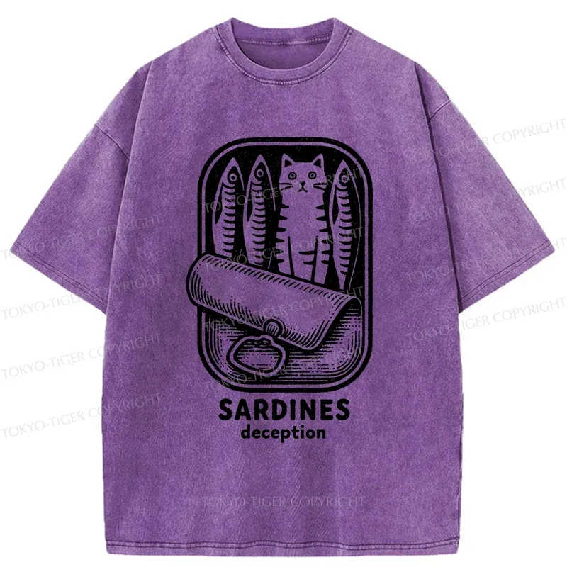 Tokyo-Tiger Funny Can Of Sardines Washed T-Shirt