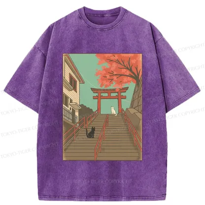 Tokyo-Tiger Encountering At The Torii Gate Washed T-Shirt