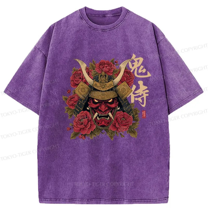 Tokyo-Tiger Rose Ghost Samurai Washed T-Shirt