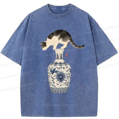 Tokyo-Tiger Japan Naughty Cat Washed T-Shirt