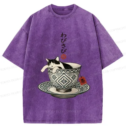 Tokyo-Tiger A Cozy Cat In A Teacup Washed T-Shirt