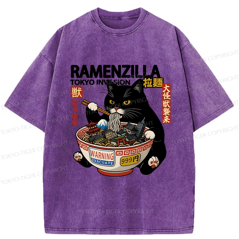 Tokyo-Tiger Funny Ramenzilla Washed T-Shirt