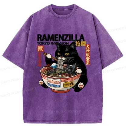 Tokyo-Tiger Funny Ramenzilla Washed T-Shirt