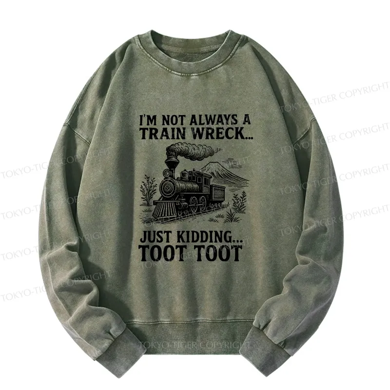 Tokyo-Tiger Funny Train Jokes Washed Sweatshirt