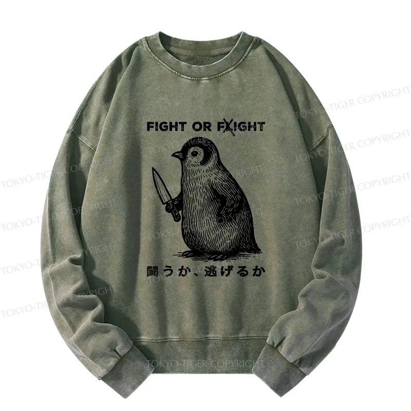 Tokyo-Tiger Funny Fight Or Flight Washed Sweatshirt