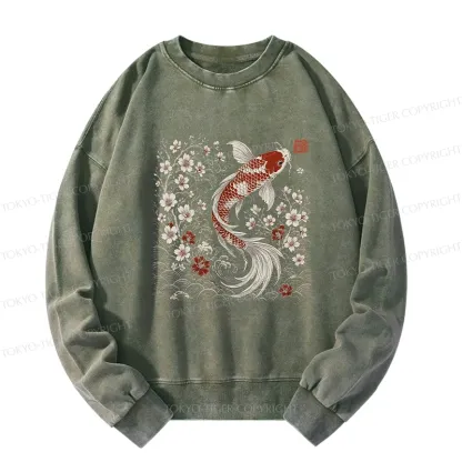 Tokyo-Tiger Vintage Sakura And Koi Washed Sweatshirt