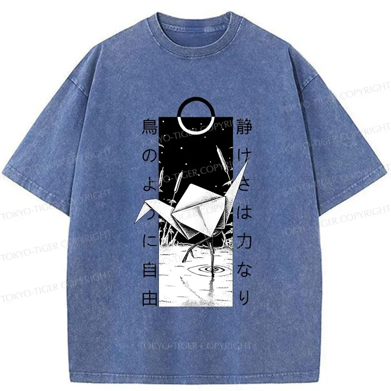 Tokyo-Tiger Funny Paper Crane Washed T-Shirt