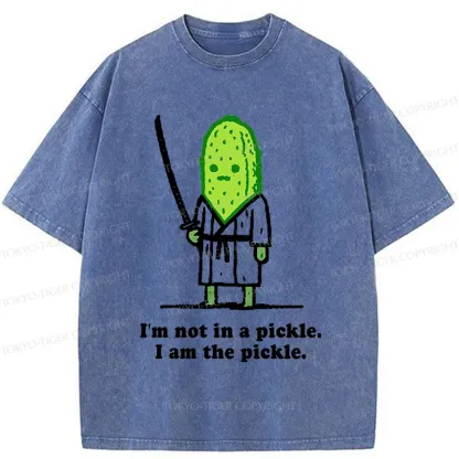 Tokyo-Tiger Funny Cucumber Samurai Washed T-Shirt