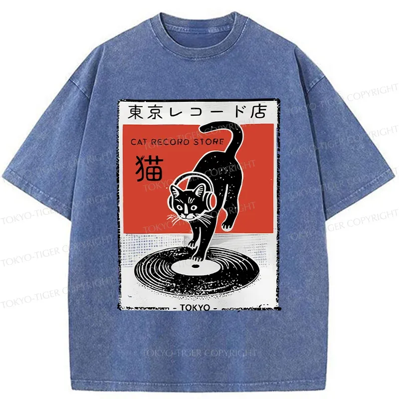 Tokyo-Tiger DJ Black Cat Washed T-Shirt