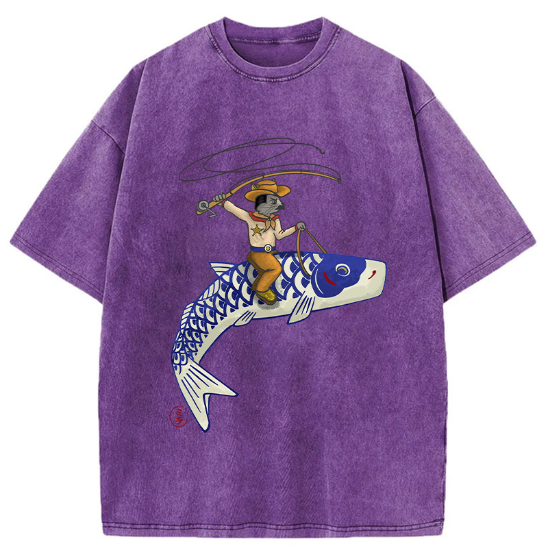 Tokyo-Tiger Cowboy Mouse Ride Fish Washed T-Shirt