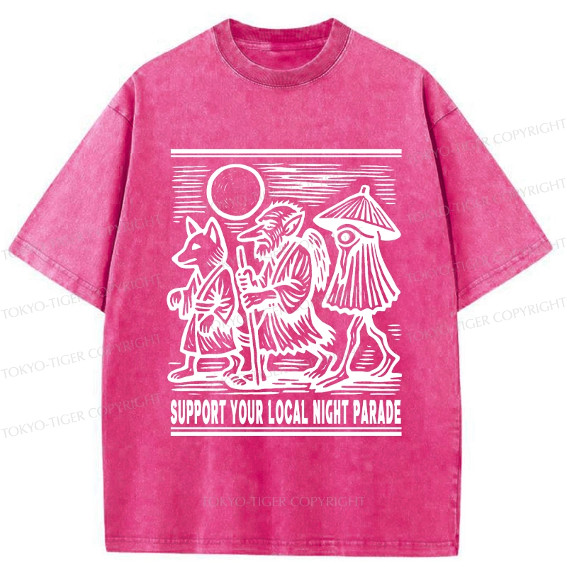 Tokyo-Tiger Support Your Local Night Parade Washed T-Shirt