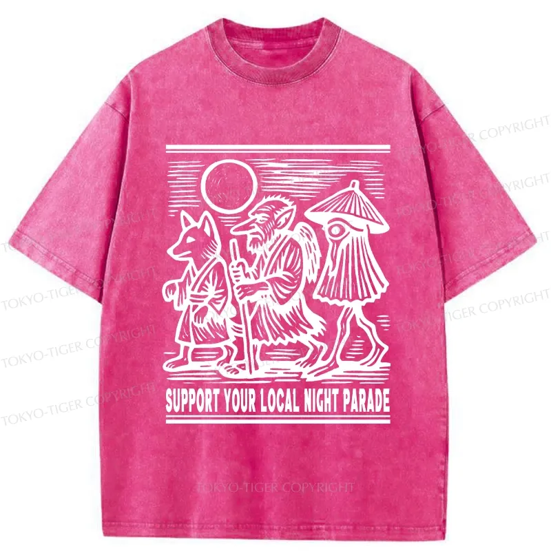 Tokyo-Tiger Support Your Local Night Parade Washed T-Shirt