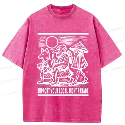Tokyo-Tiger Support Your Local Night Parade Washed T-Shirt