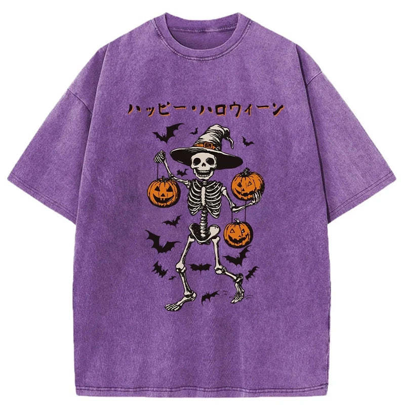 Tokyo-Tiger Skeleton Spooky Season Halloween Washed T-Shirt