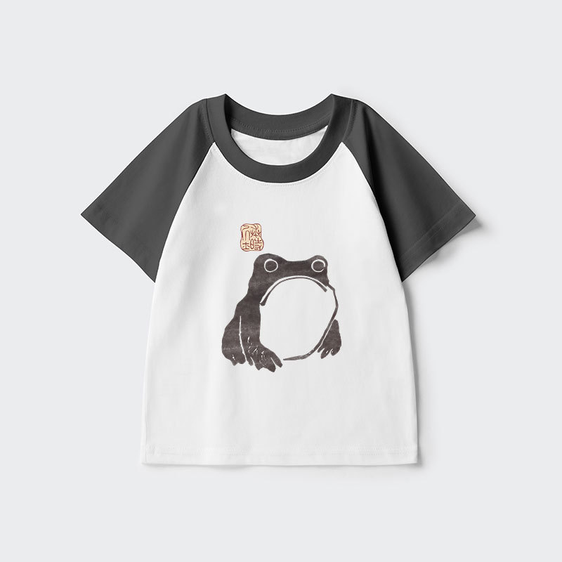 Tokyo-Tiger Matsumoto Hoji Woodblock Print Frog Kids Raglan T-shirt