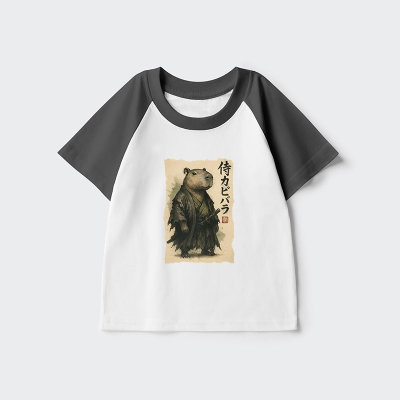 Tokyo-Tiger Capybara Samurai Kids Raglan T-shirt