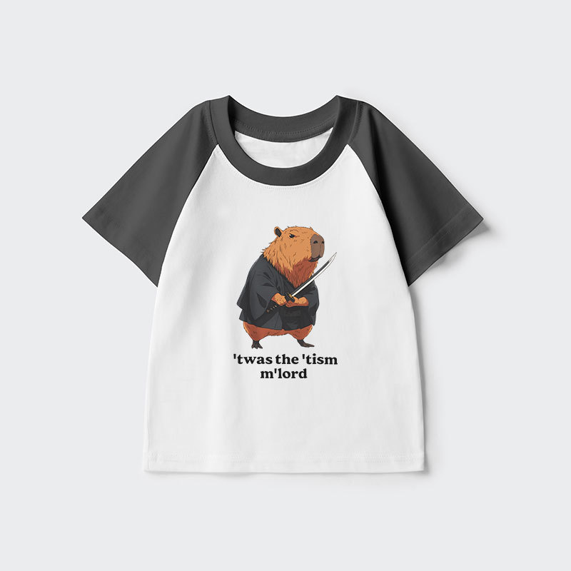 Tokyo-Tiger Focused Samurai Capybara Kids Raglan T-shirt