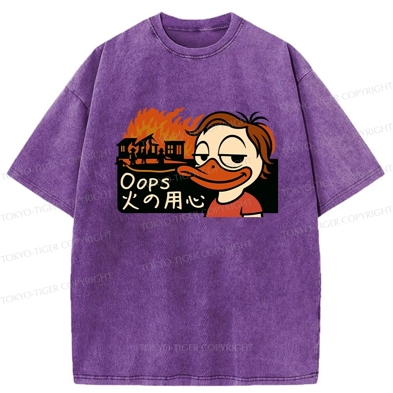 Tokyo-Tiger Oops Fire Safety Funny Washed T-Shirt