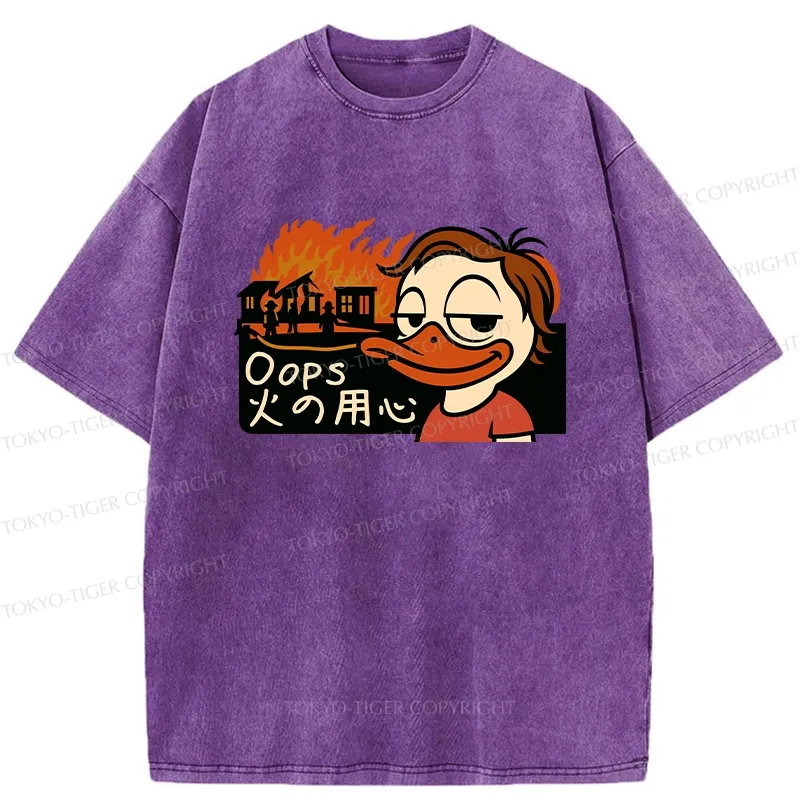 Tokyo-Tiger Oops Fire Safety Funny Washed T-Shirt