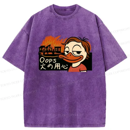 Tokyo-Tiger Oops Fire Safety Funny Washed T-Shirt