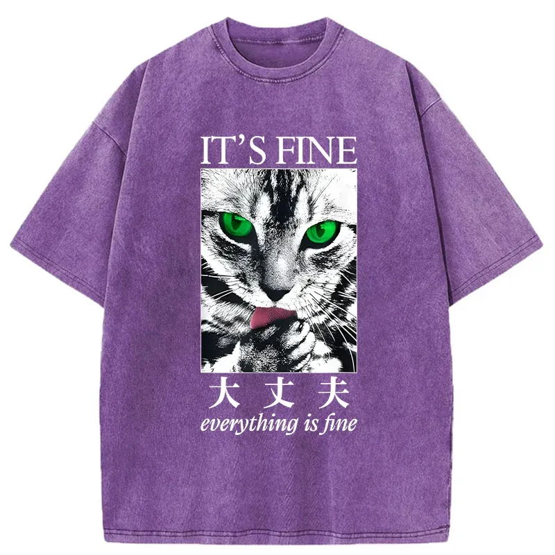 Tokyo-Tiger Cat Is Fine Washed T-Shirt