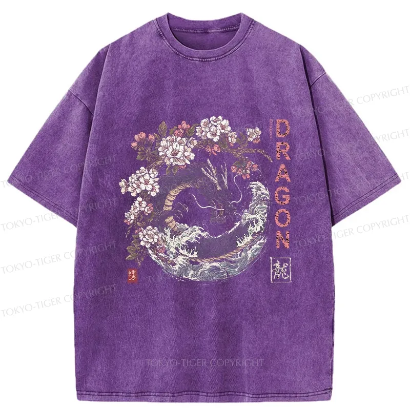 Tokyo-Tiger The Sakura Dragon Meets Wave Washed T-Shirt