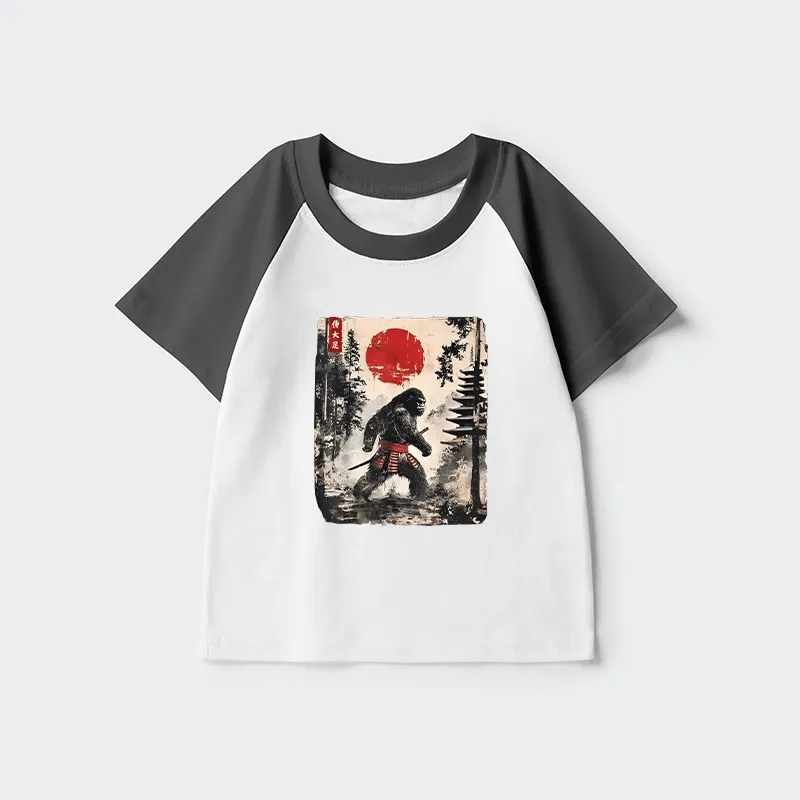 Tokyo-Tiger Japanese Samurai Bigfoot Kids Raglan T-shirt