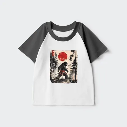 Tokyo-Tiger Japanese Samurai Bigfoot Kids Raglan T-shirt