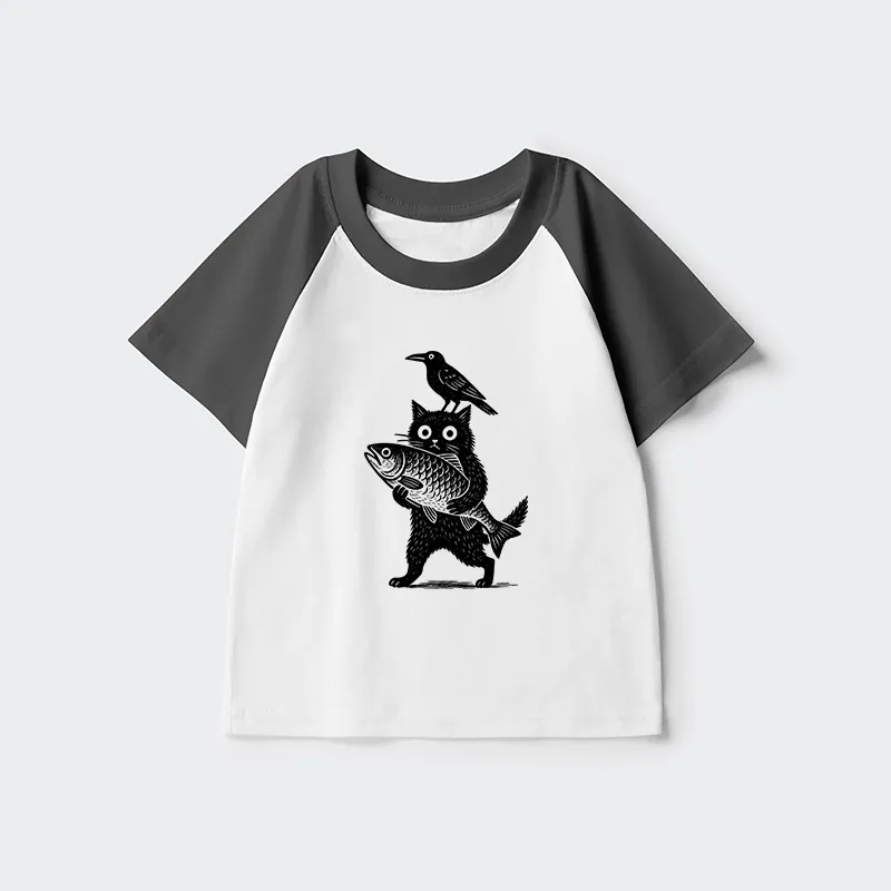 Tokyo-Tiger Black Animals Funny Kids Raglan T-shirt