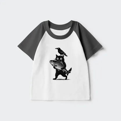 Tokyo-Tiger Black Animals Funny Kids Raglan T-shirt