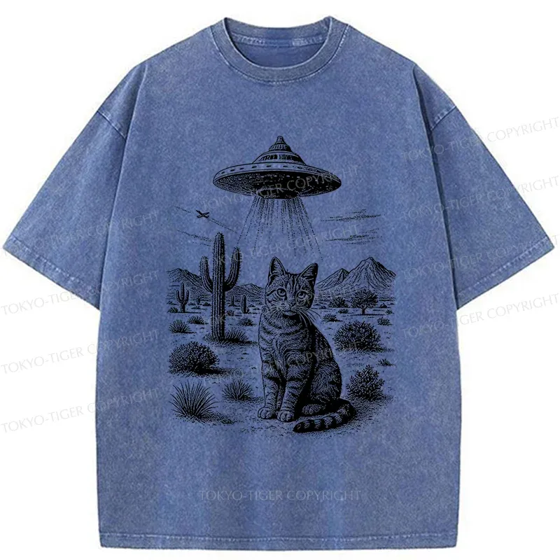 Tokyo-Tiger UFO And Cat Washed T-Shirt