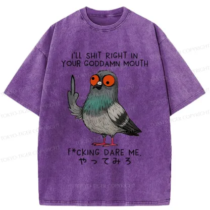 Tokyo-Tiger Angry Pigeon Funny Washed T-Shirt