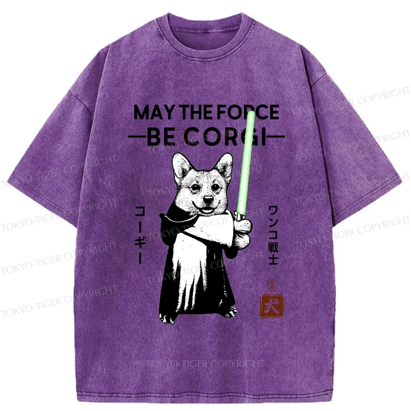 Tokyo-Tiger Funny Corgi Warrior Washed T-Shirt