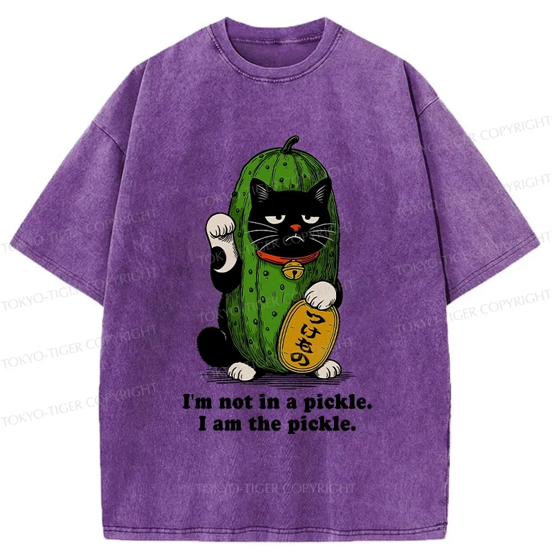Tokyo-Tiger Funny Pickle Lucky Cat Washed T-Shirt