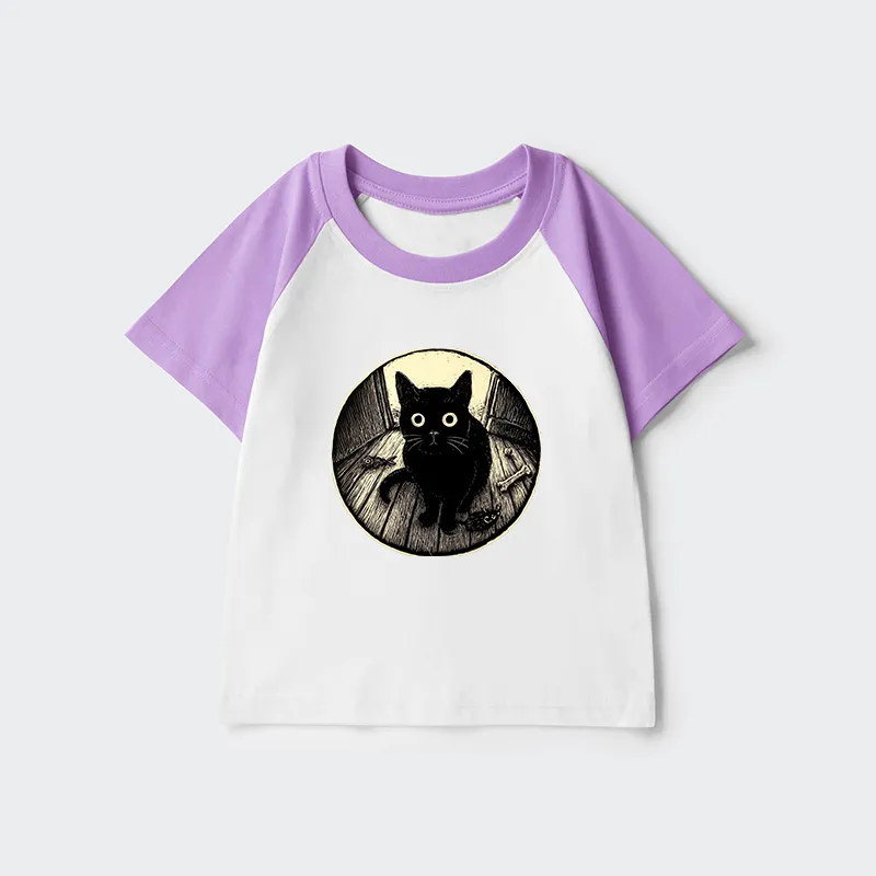 Tokyo-Tiger Waiting Black Cat Kids Raglan T-shirt