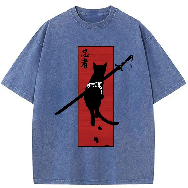 Tokyo-Tiger Lonely Cat Ninja Washed T-Shirt