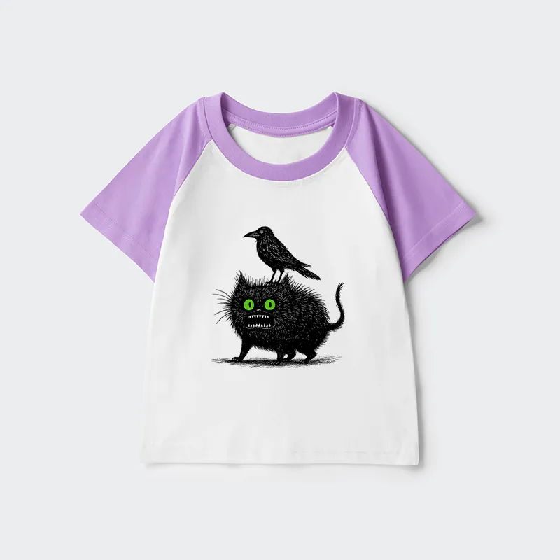 Tokyo-Tiger Crow And Black Cat Kids Raglan T-shirt