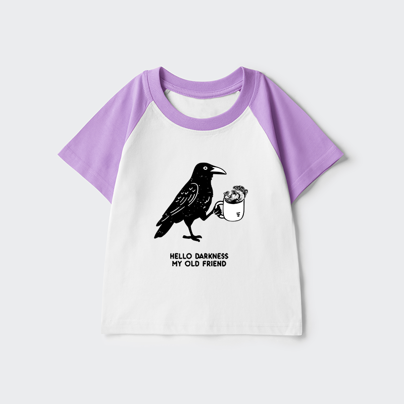 Tokyo-Tiger Crow Drinking Black Coffee Funny Kids Raglan T-shirt